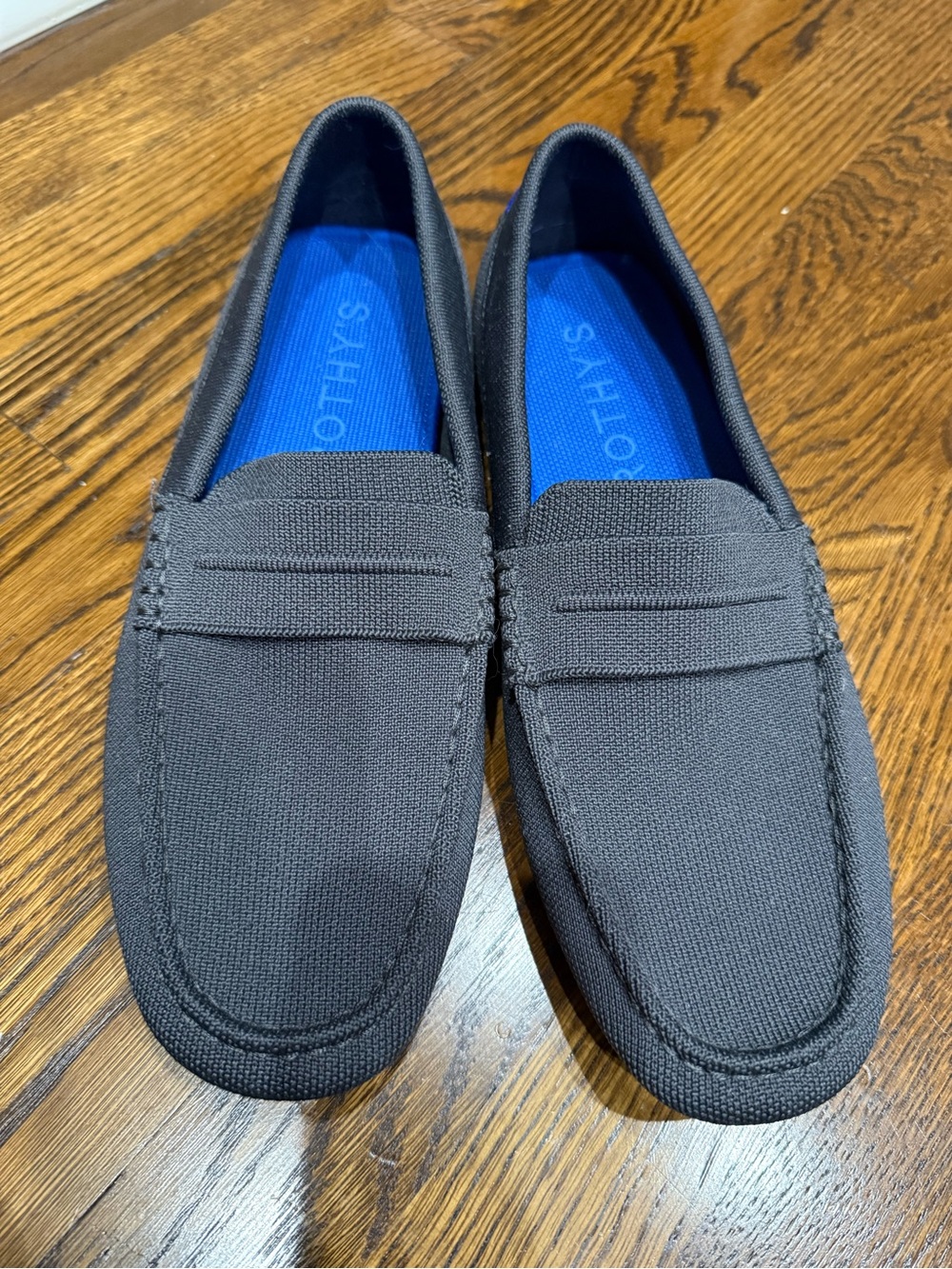 Rothy's Gray Knit Slip-On Loafers with Blue Insole